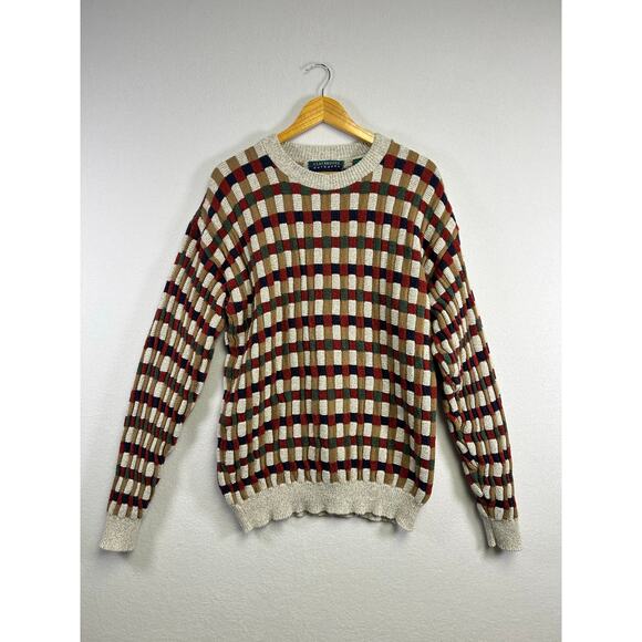 Vintage Claybrooke Outdoors checkered knit chunky mens sweater large - Picture 1 of 8